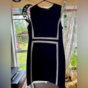 Calvin Klein Black and White Sheath Midi Dress